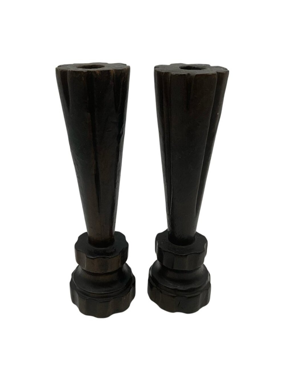 Lobeco Vintage Hand Carved Wood Candlesticks Made in Spain Set of 2 Collectible